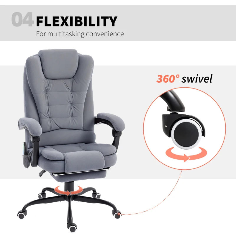 Vinsetto 7-Point Vibrating Massage Chair, Reclining Office Chair with Footrest, Reclining Back, Adjustable Height, Grey