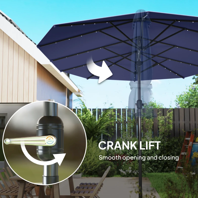 Outsunny Garden Parasol, Double-Sided Sun Umbrella with LED Solar Lights, Patio Parasol for Outdoor, Navy Blue