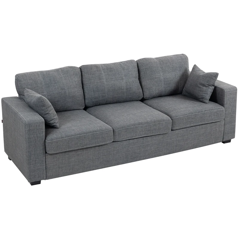 HOMCOM Modern Upholstered Couch, 3 Seater Sofa with Thick Spring Cushions and Deep Seat for Living Room, Dark Grey
