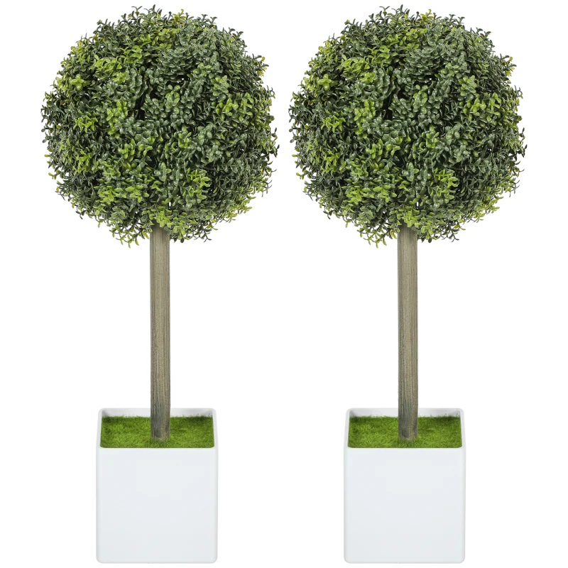 HOMCOM Lifelike Artificial Plants Set of 2, Fake Boxwood Topiary Balls with 114 PE Leaves for Home or Office Decor, Green