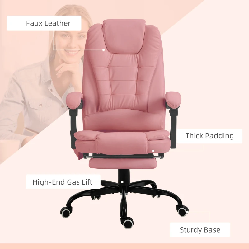 Vinsetto 7-Point Vibrating Massage Chair, Reclining Office Chair with Footrest, Reclining Back, Adjustable Height, Pink