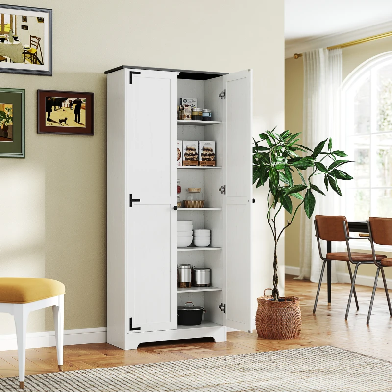 HOMCOM 72" Farmhouse Pantry Cabinet, Freestanding Food Pantry Cabinet with Adjustable Shelves, White