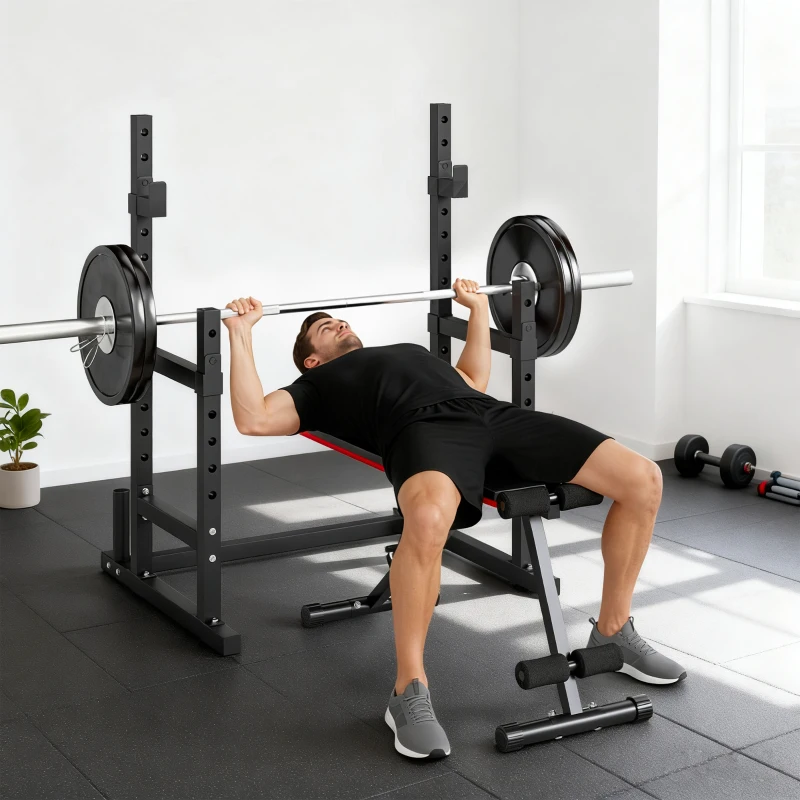 Soozier Adjustable Squat Rack, 660lbs Multi-Functional Bench Press Rack for Weight Lifting Home Gym Strength Training, Black