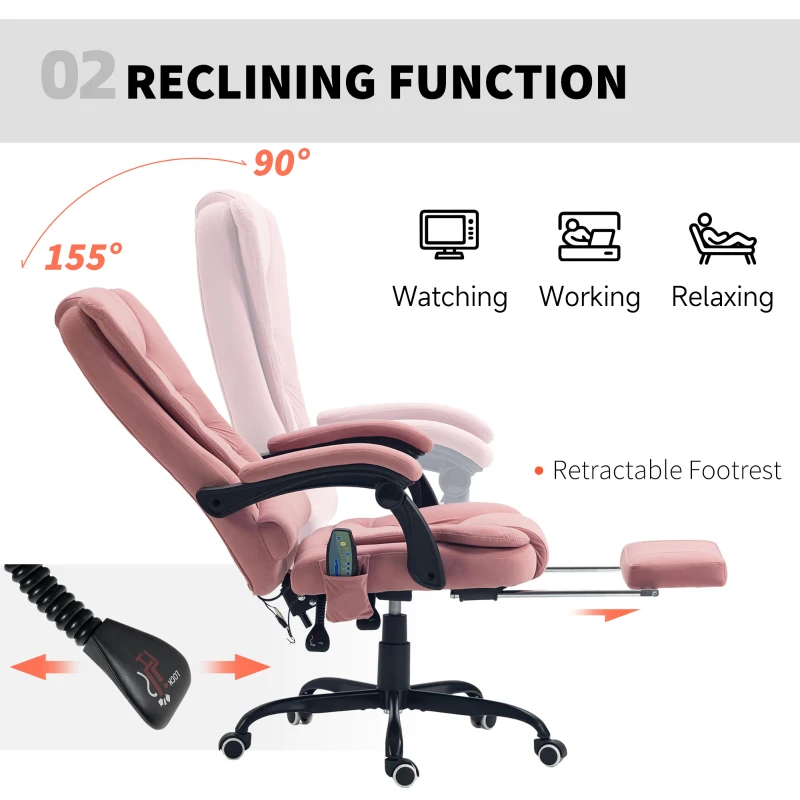 Vinsetto 7-Point Vibrating Massage Chair, Reclining Office Chair with Footrest, Reclining Back, Adjustable Height, Pink