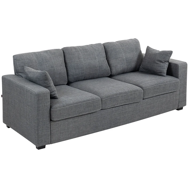 HOMCOM Modern Upholstered Couch, 3 Seater Sofa with Thick Spring Cushions and Deep Seat for Living Room, Dark Grey