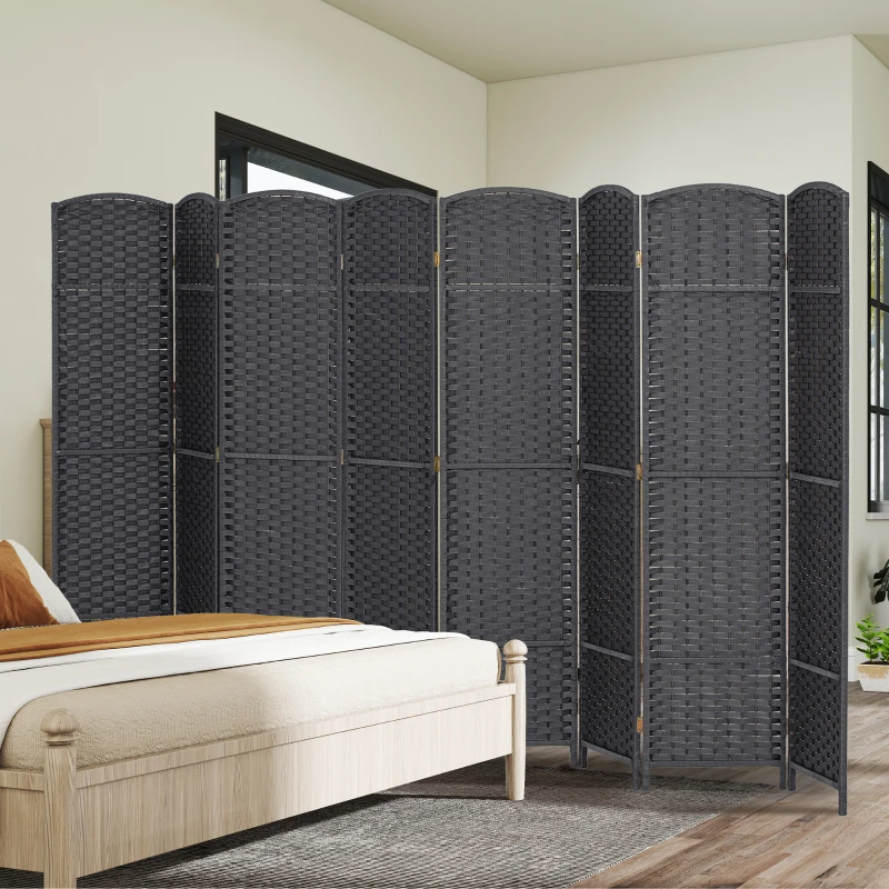 HOMCOM Folding Room Divider Screen 8 Panel 5.6' Tall Privacy Screen Freestanding Room Partition for Home Office, Charcoal Gray