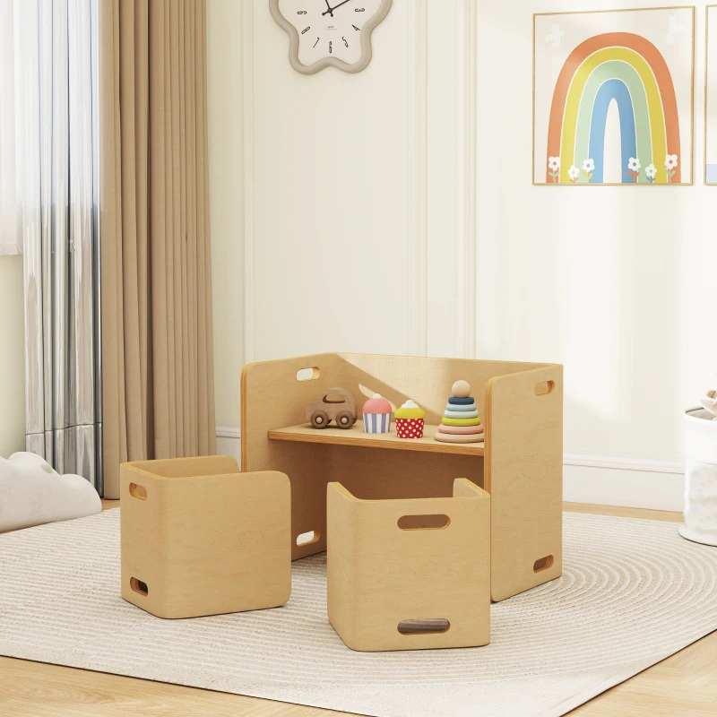 Qaba Kids Table and Chair Set, Height Adjustable Toddler Table and Chair Set for Kids Ages 3-8, Play, Learning, Natural