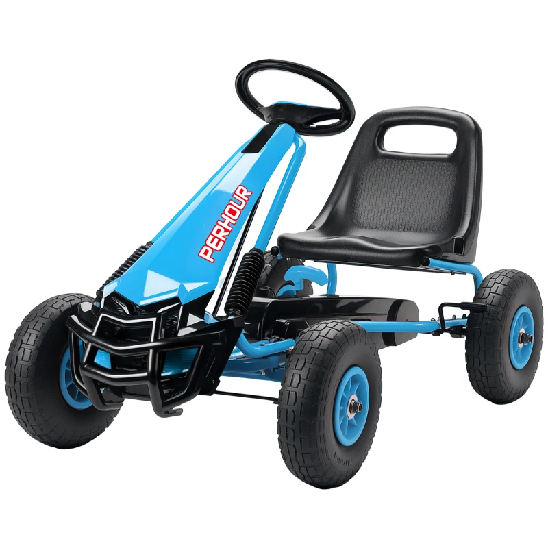 Qaba Kids Go Kart, Pedal Car with Adjustable Seat, EVA Wheels, Brake, for Boys & Girls Aged 3-8 Years Old, Blue