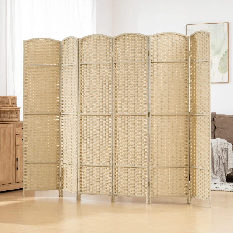 HOMCOM Folding Room Divider Screen 6 Panel 5.6' Tall Privacy Screen Freestanding Room Partition for Home Office, Beige