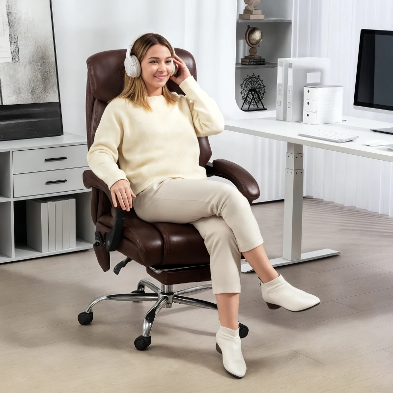 HOMCOM 6 Point Massage Office Chair with Remote, Ergonomic Reclining Computer Desk Chair with Footrest, Side Pocket, Dark Brown