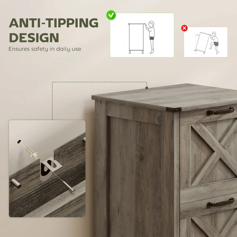 HOMCOM Vertical File Cabinet with 2 Drawers, Rustic Farmhouse Office Storage Cabinet for A4, Letter Size, Distressed Gray