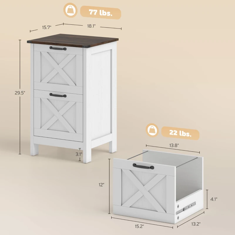 HOMCOM Vertical File Cabinet with 2 Drawers, Rustic Farmhouse Office Storage Cabinet for A4, Letter Size, Distressed White