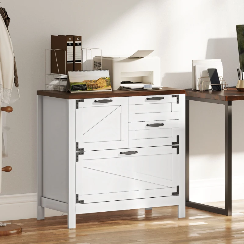 HOMCOM Lateral Filing Cabinet, Farmhouse File Cabinet with 4 Drawers, Fit Letter/A4/Legal Hanging Files, White