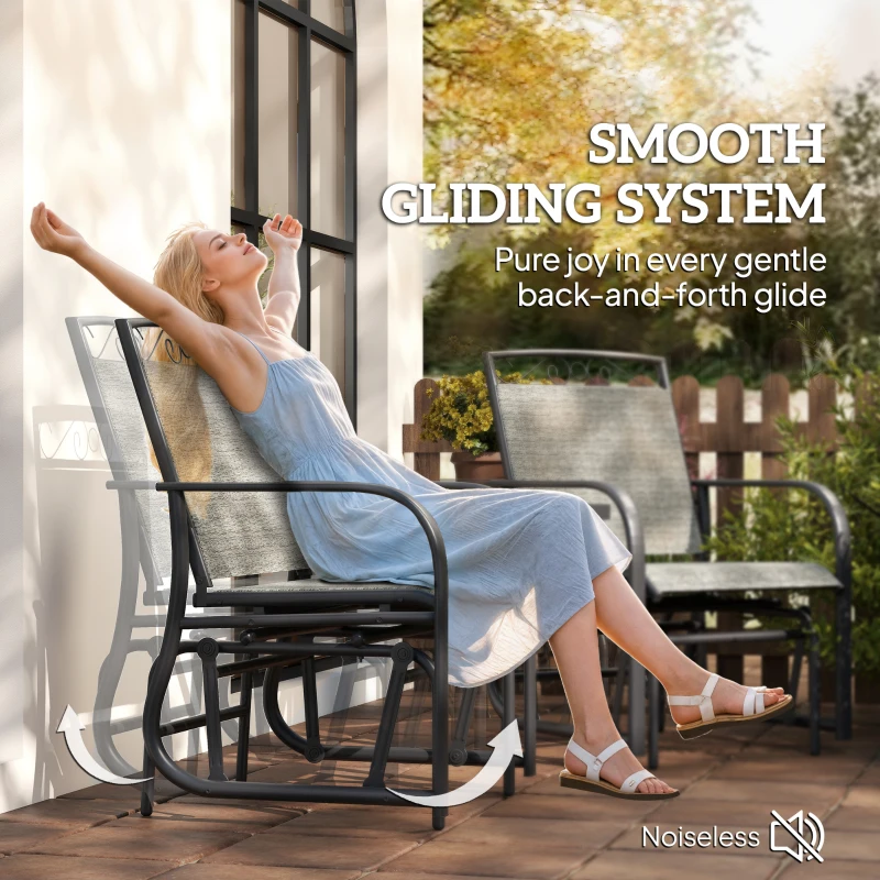 Outsunny Outdoor Glider Chairs with Coffee Table, Patio 2-Seat Rocking Chair Swing with Breathable Sling for Backyard, Gray