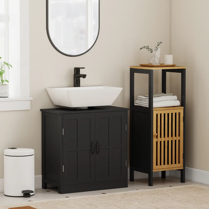 kleankin Bathroom Sink Cabinet, Pedestal Sink Cabinet with Adjustable Shelf, Black
