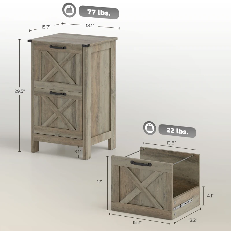 HOMCOM Vertical File Cabinet with 2 Drawers, Rustic Farmhouse Office Storage Cabinet for A4, Letter Size, Distressed Gray