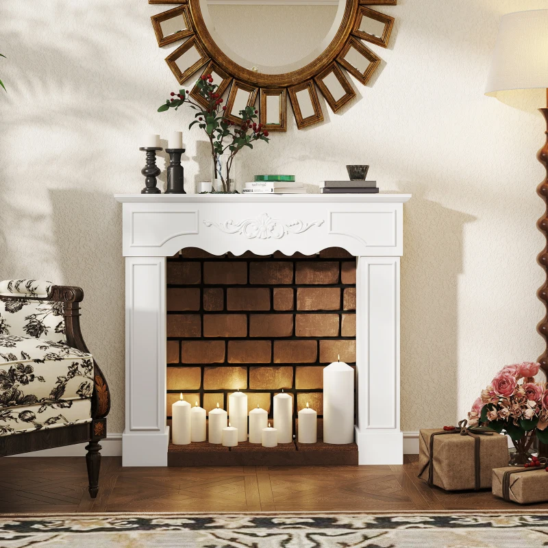 HOMCOM Baroque Fireplace Mantel, Freestanding Fireplace Surround with Leg for Electric Fireplaces, 43.3" W x 39.8" H, White