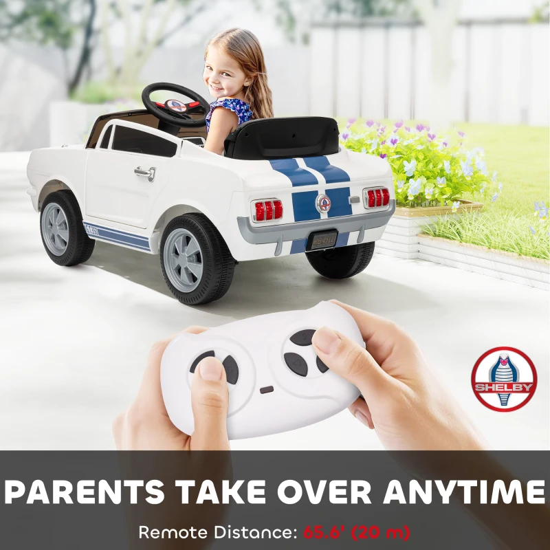 Qaba Licensed Ford Shelby GT 350 Kids Ride On Car with Remote Control, Adjustable Speed, MP3, Smooth Start, LED Lights, White