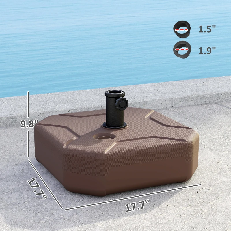 Outsunny Square Patio Umbrella Base Holder, Heavy Duty Outdoor Umbrella Stand Base, Filled Up to 55lbs with Stand or 44lbs with Water for Garden, Poolside, Brown