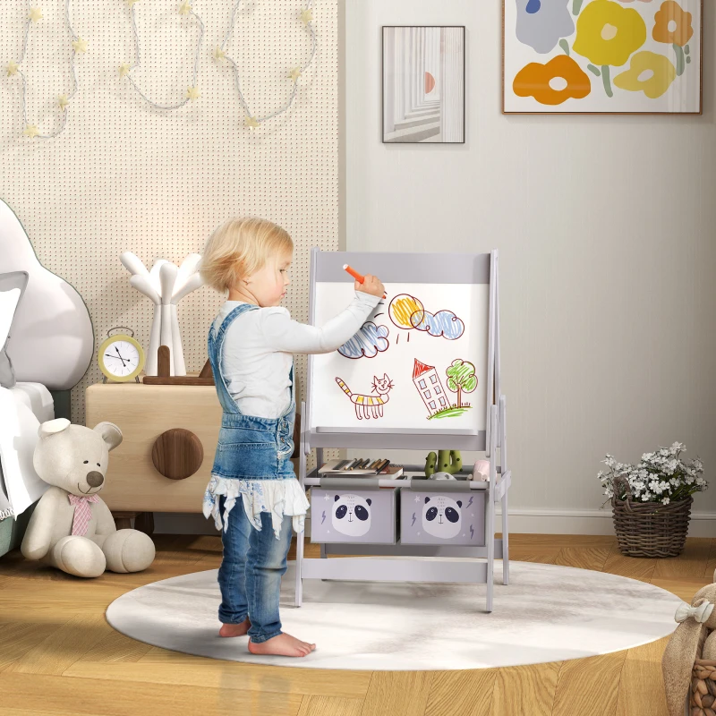 Qaba Art Easel for Kids with Paper Roll, Blackboard, Whiteboard, Storage