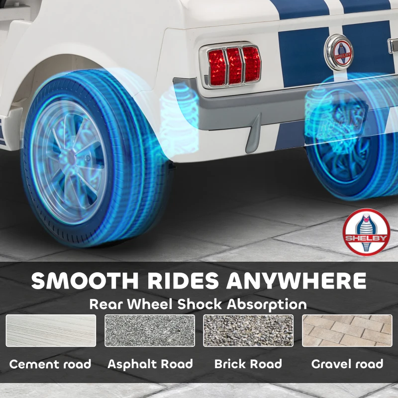 Qaba Licensed Ford Shelby GT 350 Kids Ride On Car with Remote Control, Adjustable Speed, MP3, Smooth Start, LED Lights, White