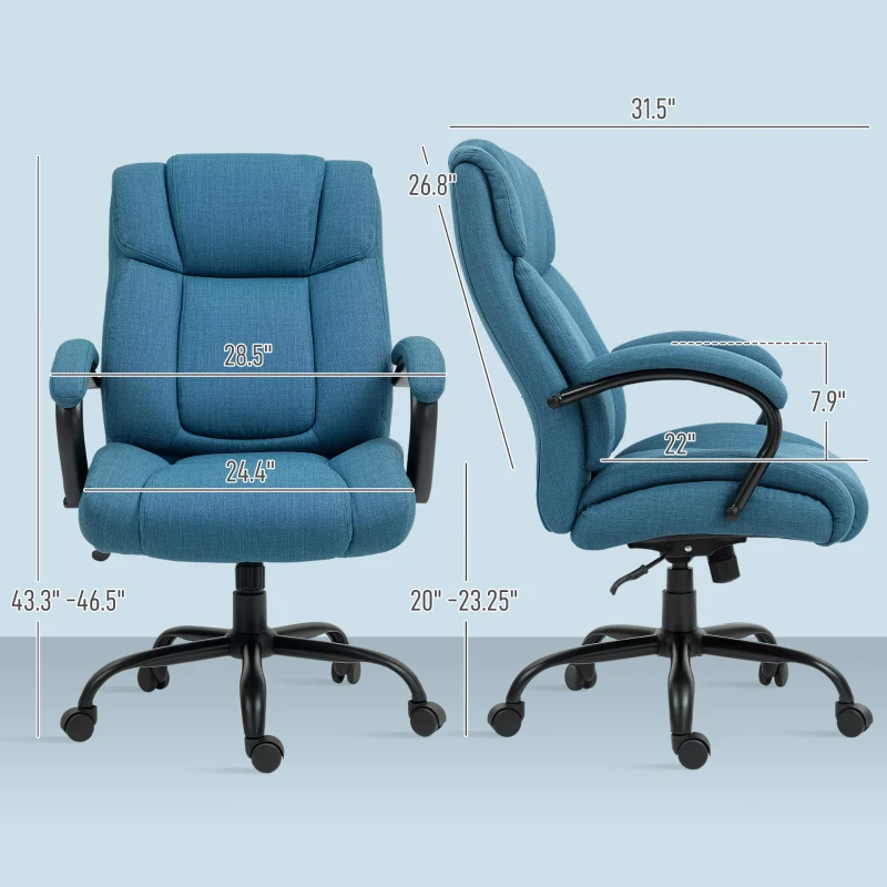 Vinsetto Executive Office Chair with Wide Seat, Computer Desk Chair with Adjustable Height, Swivel Wheels, Blue