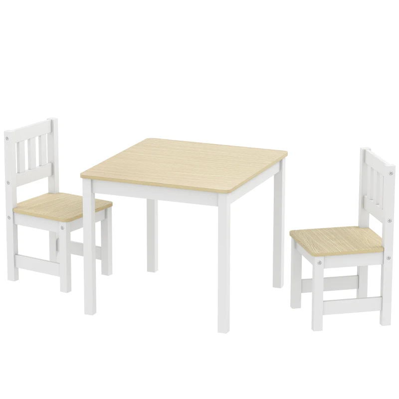 Qaba Kids Table and Chairs Set, Toddler Table and 2 Chair Set for Activity, Art, Craft, Reading, Learning, Natural