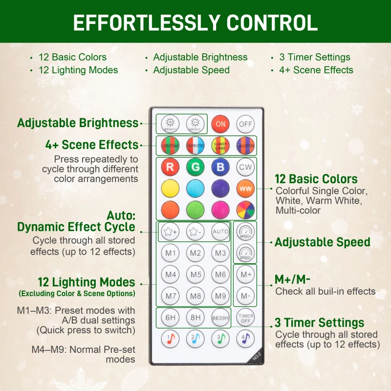 HOMCOM 7ft Artificial Christmas Tree with Colorful DIY Synchronized Lights, Remote, Hinged Slim Fir with Daily Timer