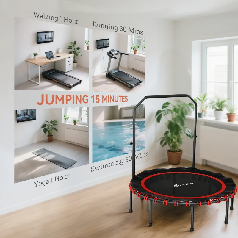 Soozier 48" Foldable Rebounder Trampoline, Mini Trampoline Indoor with Adjustable Handle, Quiet and Safe Bungee Rebounder