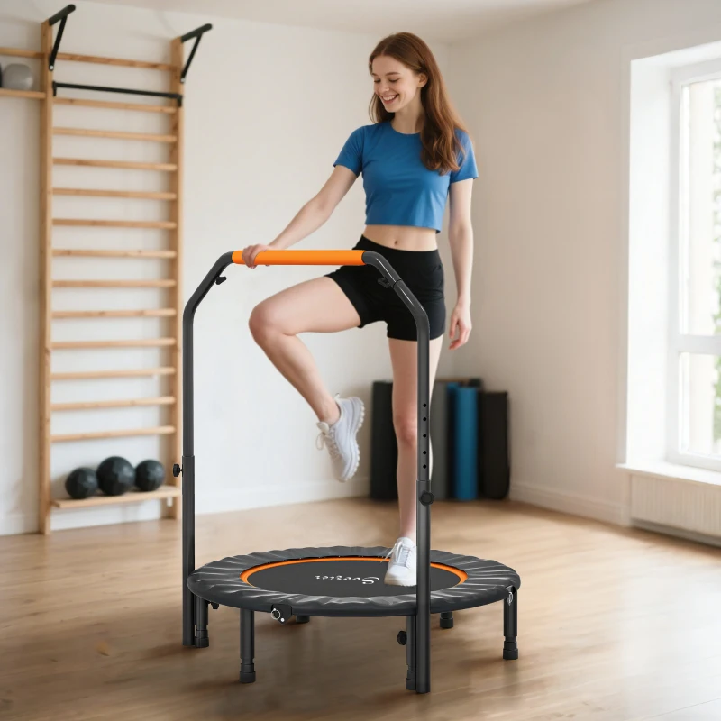 Soozier 40" Foldable Mini Fitness Trampoline, with Adjustable Foam Handle, Orange