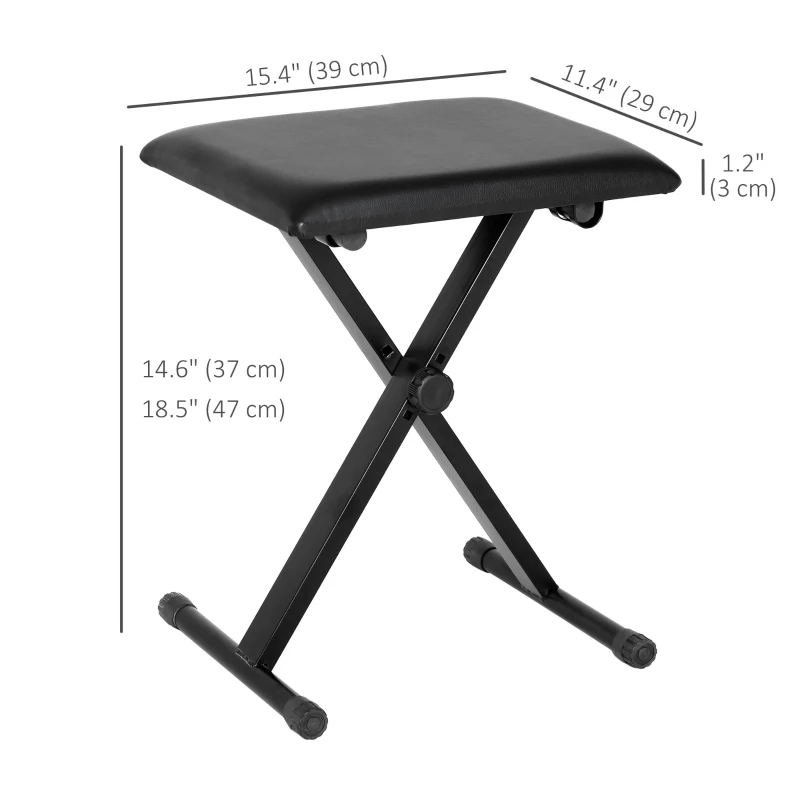 HOMCOM Adjustable Piano Bench, X-Style Folding Piano Stool with Padded Seat, Non-Slip Rubber Feet, Keyboard Chair, Black