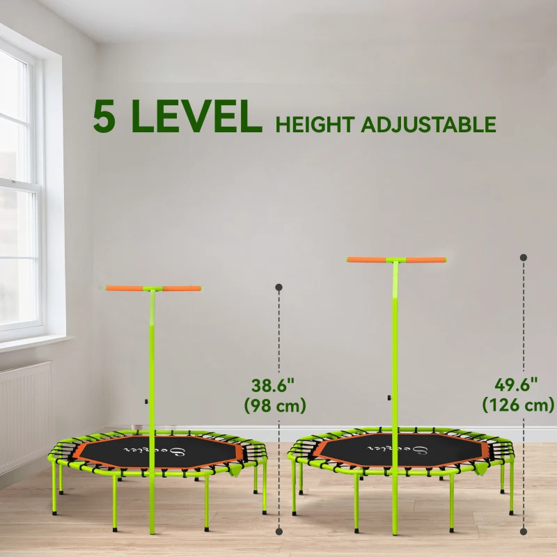 Soozier 50" Foldable Mini Trampoline, Fitness Trampoline Rebounder with Bungee, Adjustable Handle Bar, Stable & Quiet