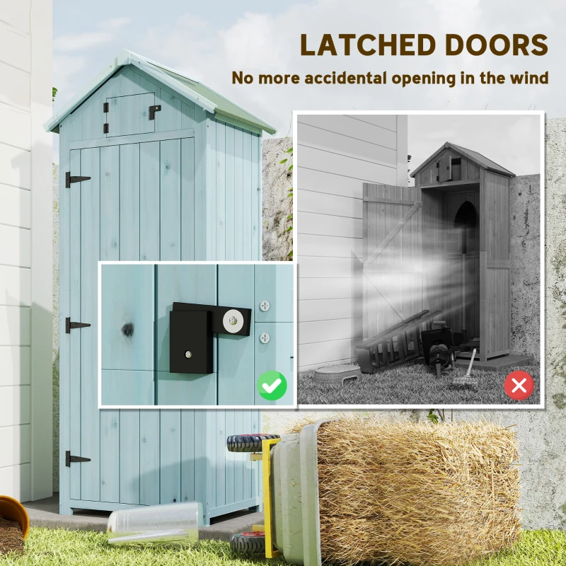 Outsunny 30" x 21" x 71" Garden Storage Shed, Outdoor Tool Utility Storage House  with 3 Tier Shelves and Roof, Blue