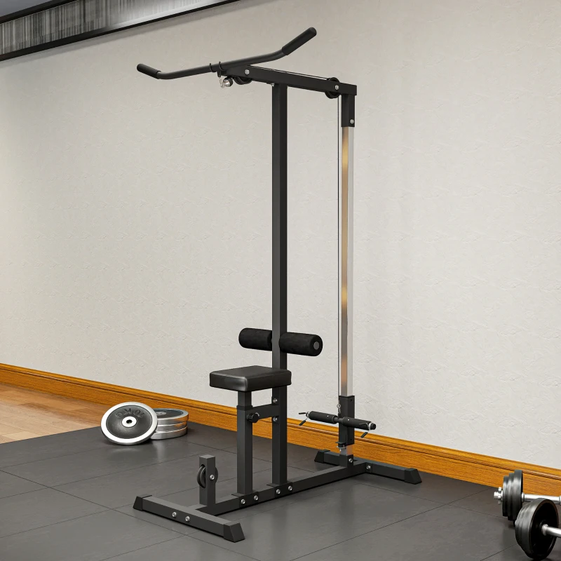 Soozier LAT Pull Down Machine Cable Machine, High and Low Pulley Station with Adjustable Seat, for Home Gym