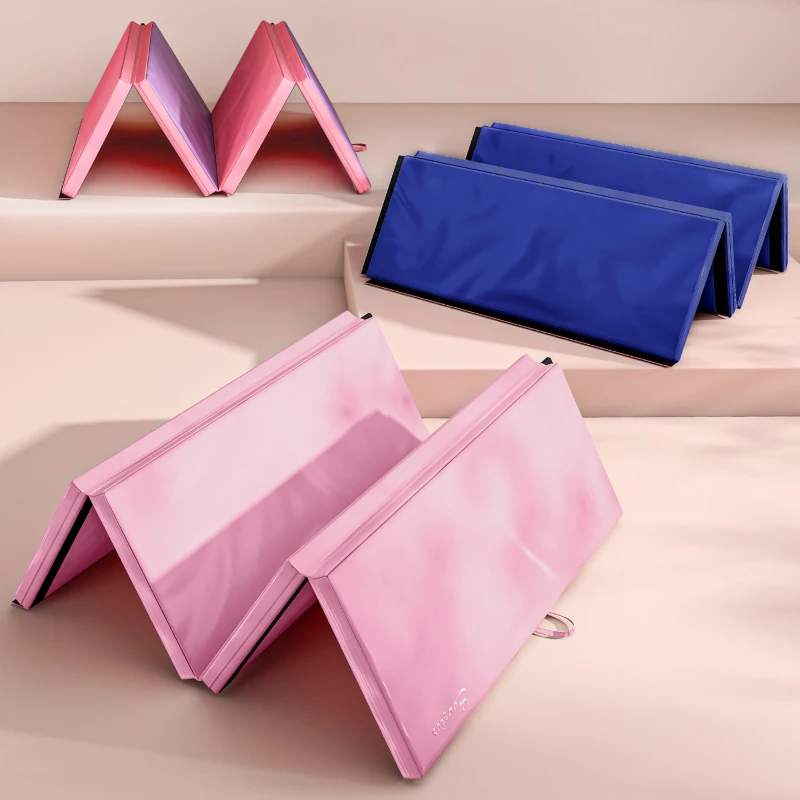 Soozier 4'x6'x2'' Folding Gymnastics Tumbling Mat, Exercise Mat  with Carrying Handles for Yoga, MMA, Martial Arts, Stretching, Core Workouts, Pink and Purple