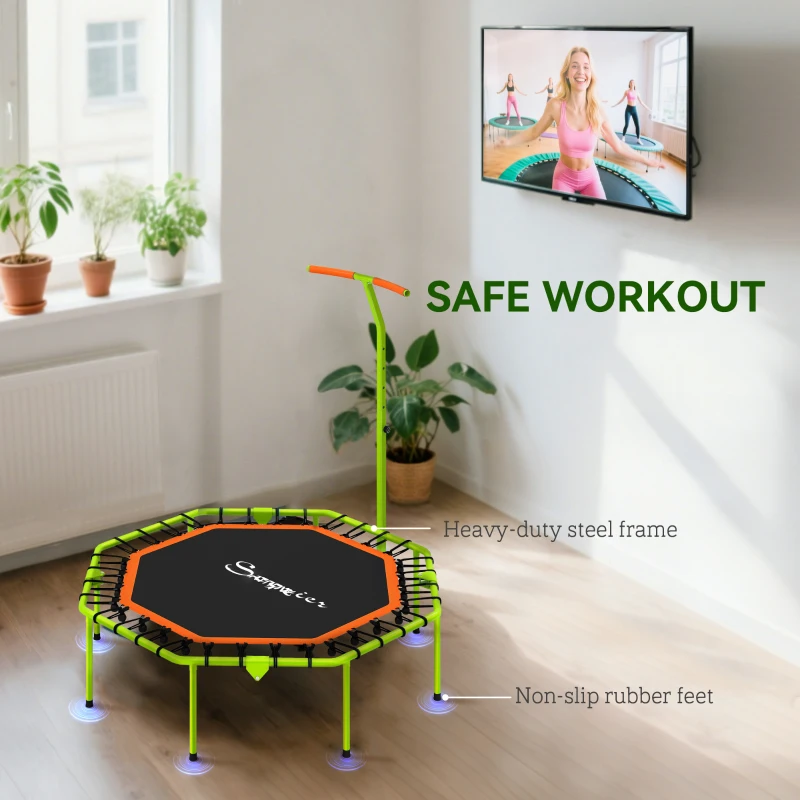 Soozier 50" Foldable Mini Trampoline, Fitness Trampoline Rebounder with Bungee, Adjustable Handle Bar, Stable & Quiet