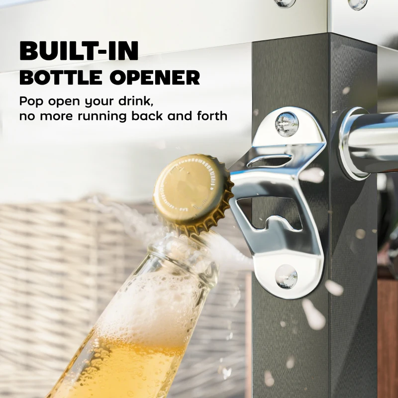 Outsunny Outdoor Grill Dining Cart with Stainless Steel Top, Pizza Oven Stand Table with Foldable Side Table, Silver