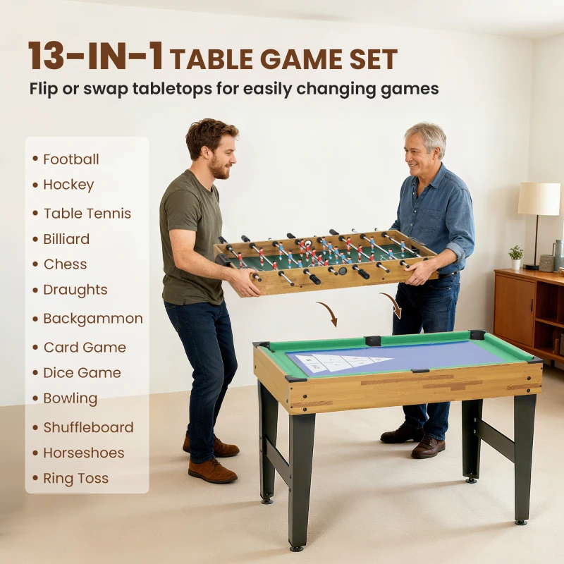 Soozier 48 in 13-in-1 Combo Multi Game Table with Foosball, Pool, Hockey and More for Kids and Adults, Light Walnut