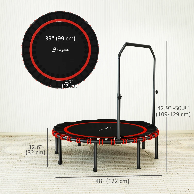 Soozier 48" Foldable Rebounder Trampoline, Mini Trampoline Indoor with Adjustable Handle, Quiet and Safe Bungee Rebounder