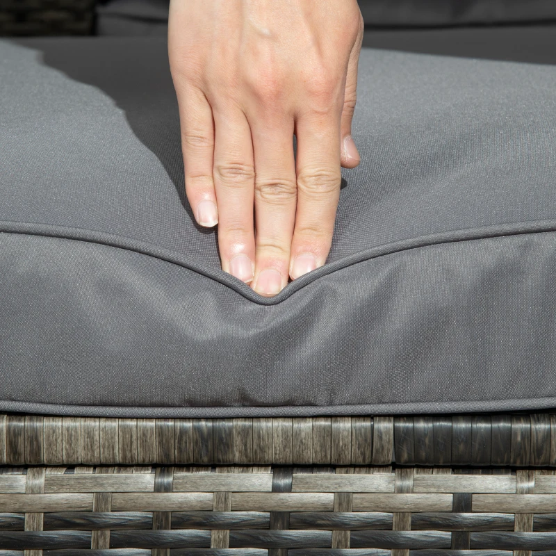 Outsunny Outdoor Daybed with Canopy, 4 Piece Sectional Patio Furniture Set, Cushions, Coffee Table Ottoman, PE Wicker Conversation Sofa Set & Convertible Sunbed, Gray