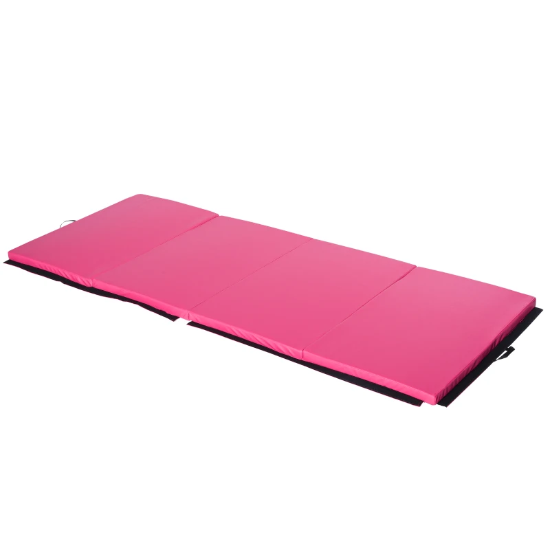 Soozier 4'x10'x2'' Folding Gymnastics Tumbling Mat, Exercise Mat  with Carrying Handles for Yoga, MMA, Martial Arts, Stretching, Core Workouts, Pink