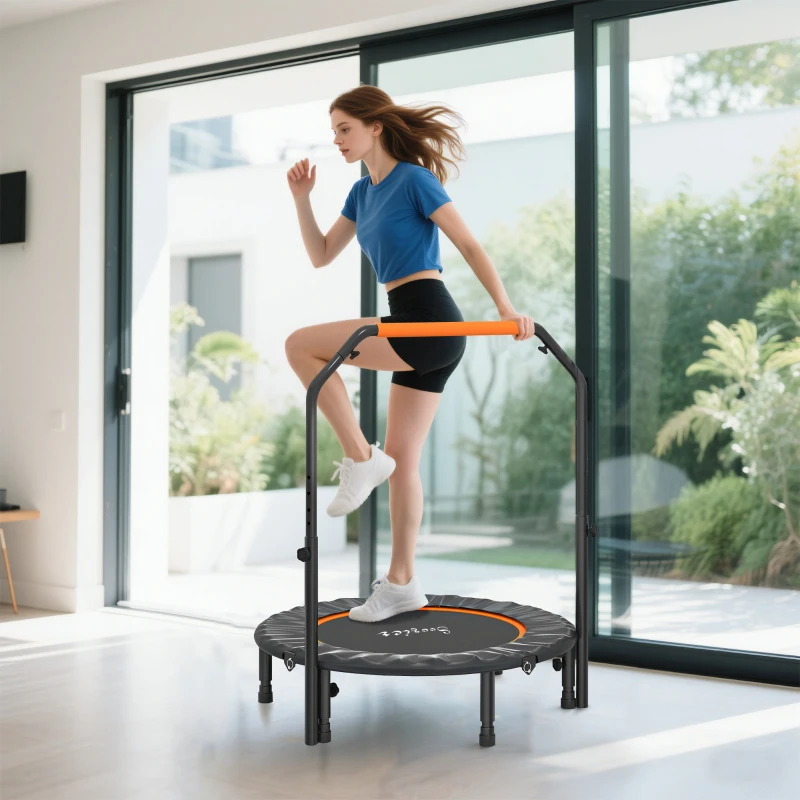 Soozier 40" Foldable Mini Fitness Trampoline, with Adjustable Foam Handle, Orange