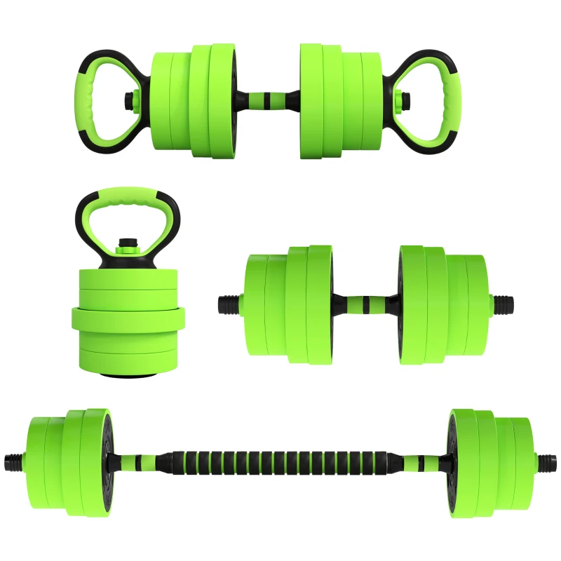 Soozier 66lbs 4-in-1 Adjustable Weight Dumbbell Set, Barbell, Kettlebell, Push Up Stand, Green