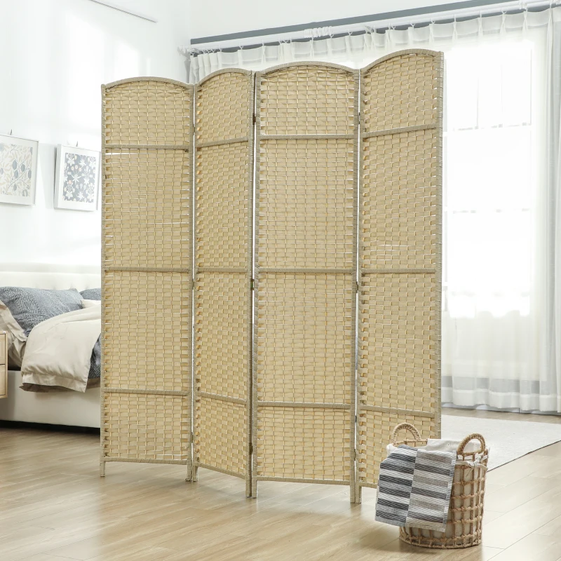 HOMCOM Folding Room Divider Screen 4 Panel 5.6 ' Tall Privacy Screen Freestanding Room Partition for Home Office, Beige