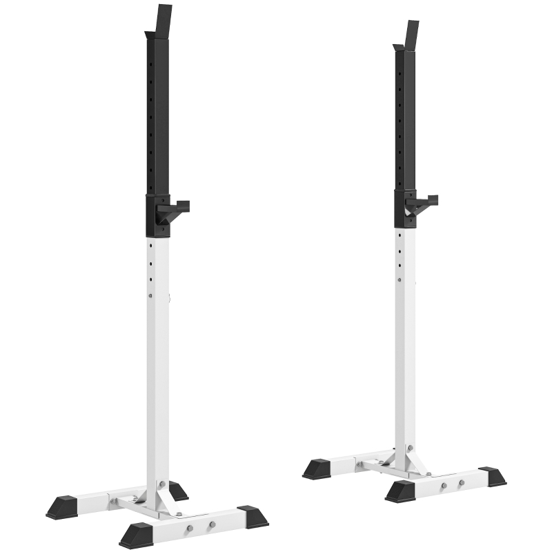 Soozier Adjustable Barbell Rack Stable Power Squat Stand Portable 2 Bars Barbell Holder Weight Rack, Black and White