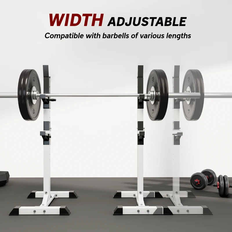 Soozier Adjustable Barbell Rack Stable Power Squat Stand Portable 2 Bars Barbell Holder Weight Rack, Black and White
