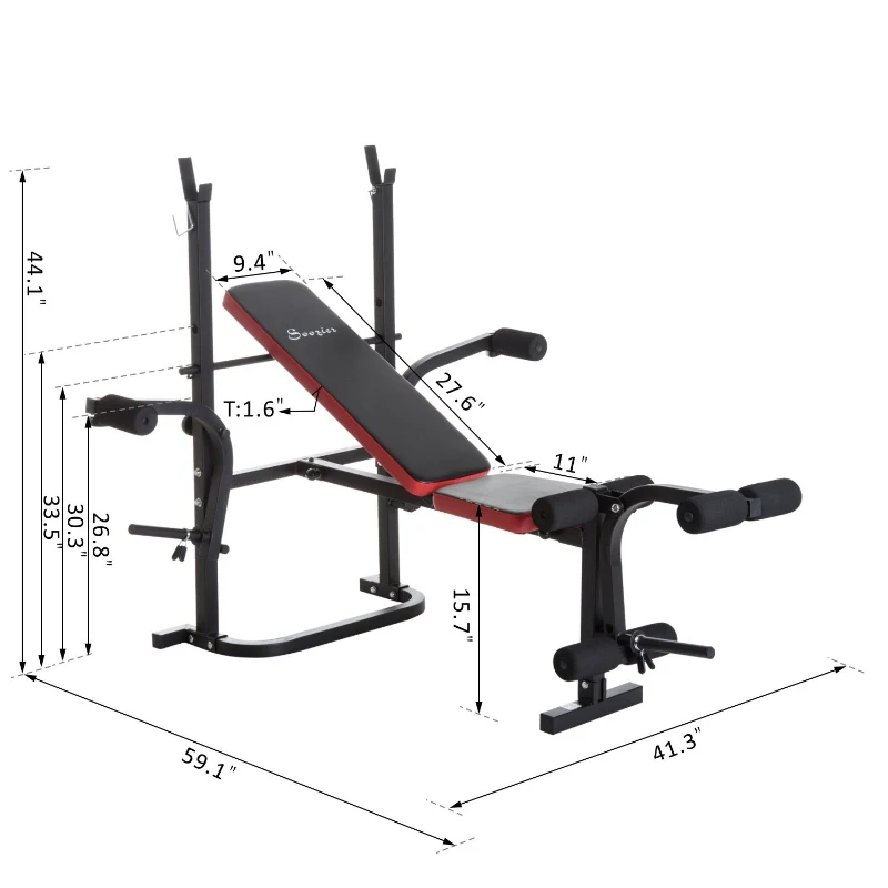 Soozier Adjustable Weight Bench with Leg Developer Barbell Rack for Weight Lifting and Strength Training Multifunctional Bench Press Workout Station for Home Gym