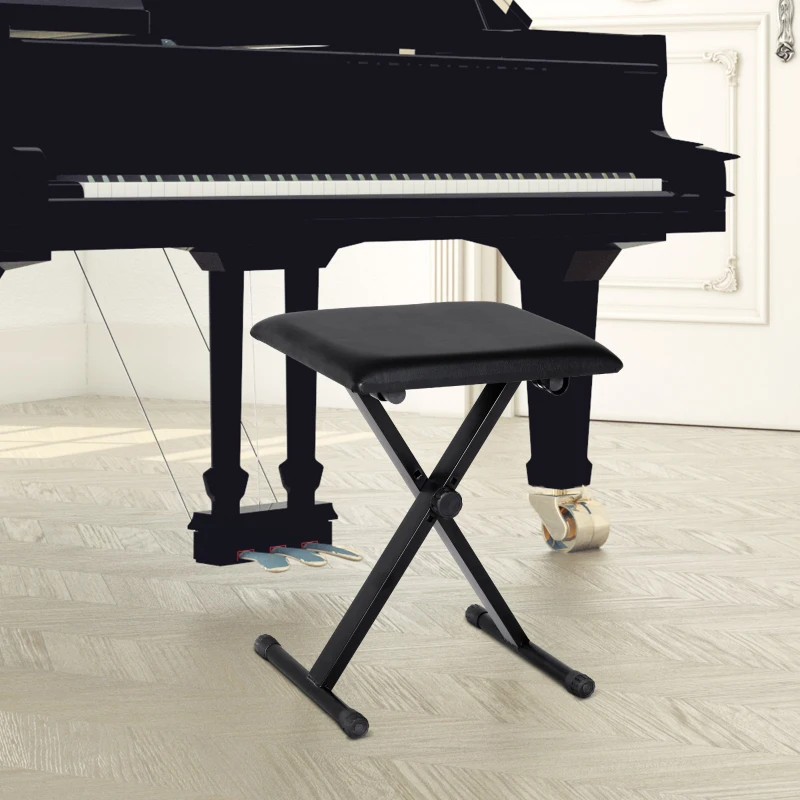 HOMCOM Adjustable Piano Bench, X-Style Folding Piano Stool with Padded Seat, Non-Slip Rubber Feet, Keyboard Chair, Black