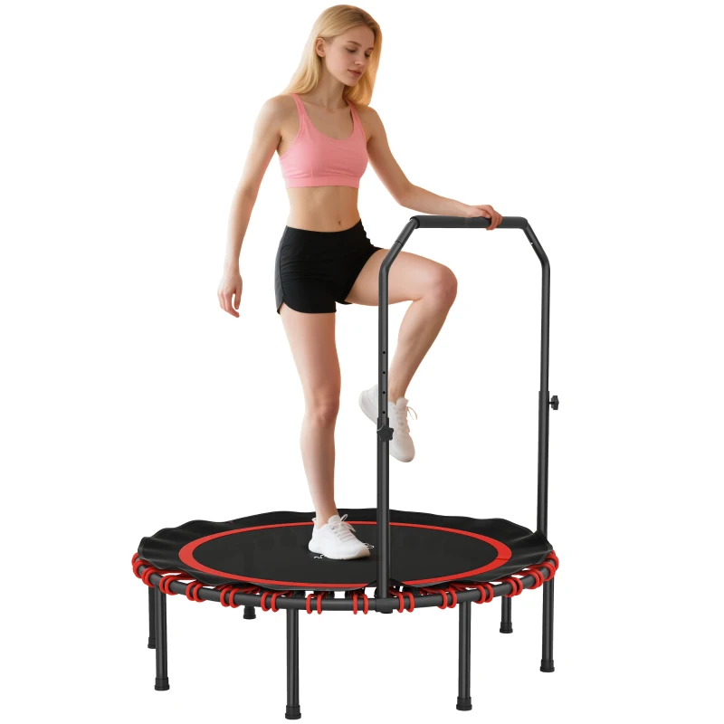 Soozier 48" Foldable Rebounder Trampoline, Mini Trampoline Indoor with Adjustable Handle, Quiet and Safe Bungee Rebounder