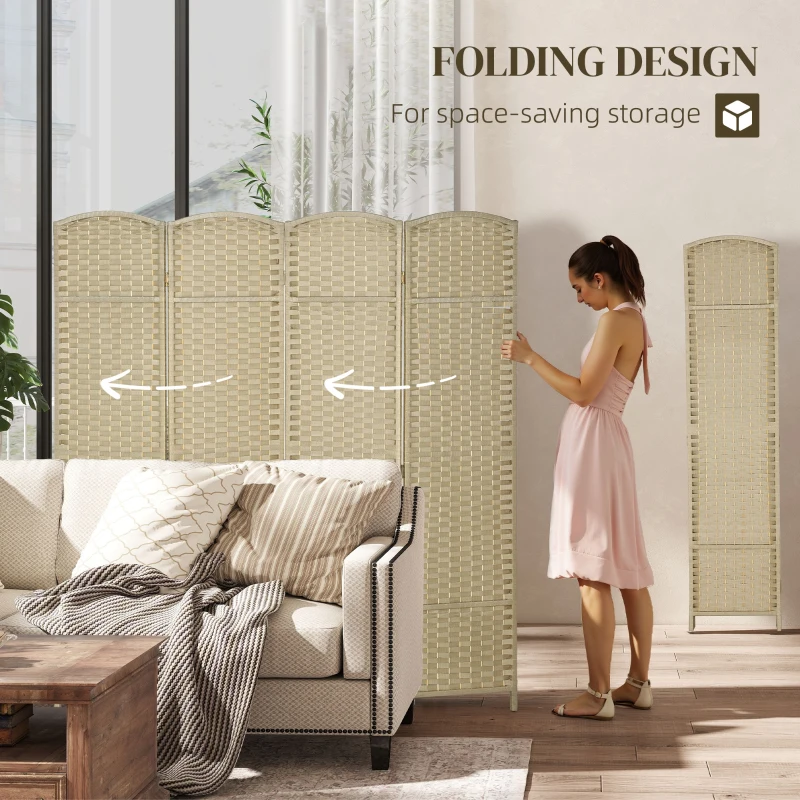 HOMCOM Folding Room Divider Screen 4 Panel 5.6 ' Tall Privacy Screen Freestanding Room Partition for Home Office, Beige